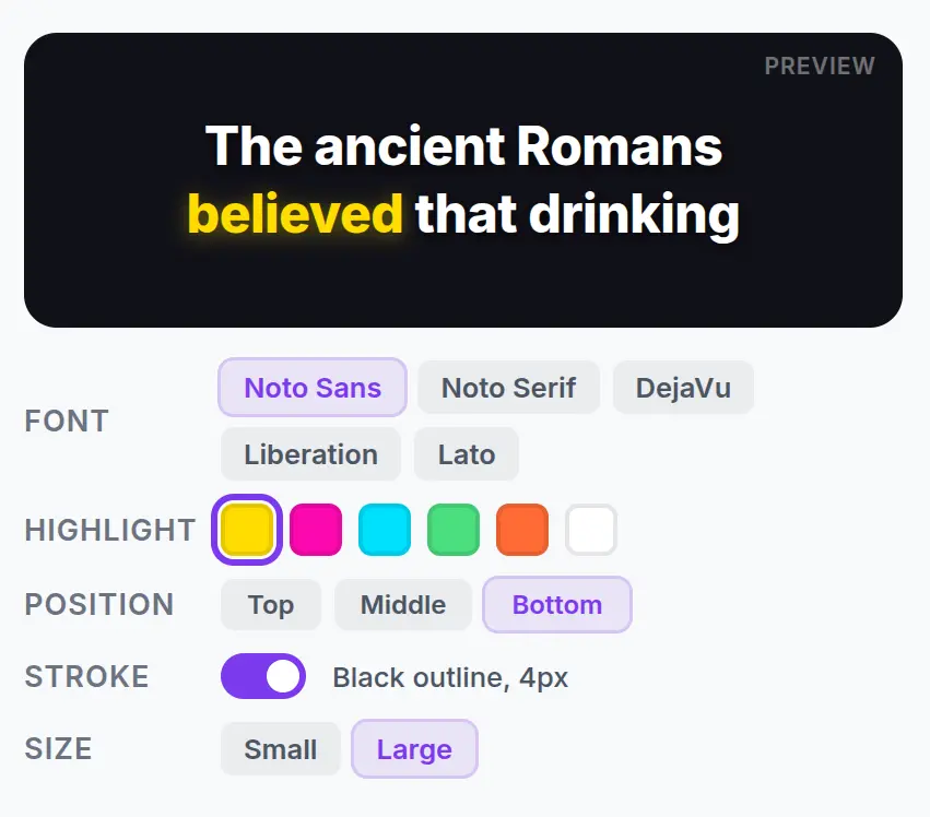 Auto-generated captions on a short-form video with high-retention styling